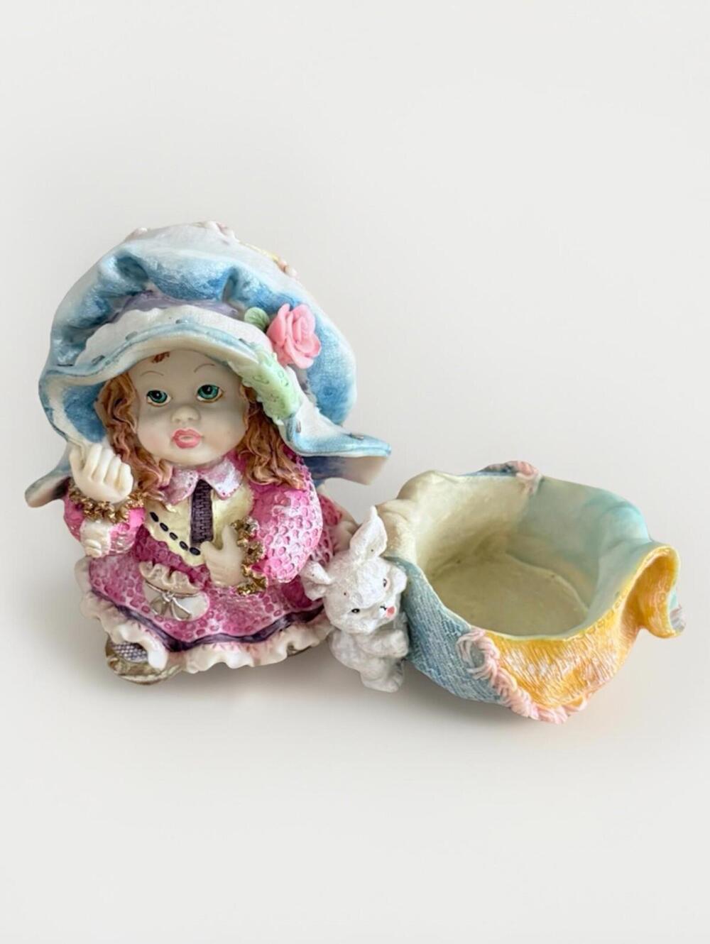 Vintage Collectible Figurine Girl Big Hat Pink Dress Resin  5.5 Inches Tall